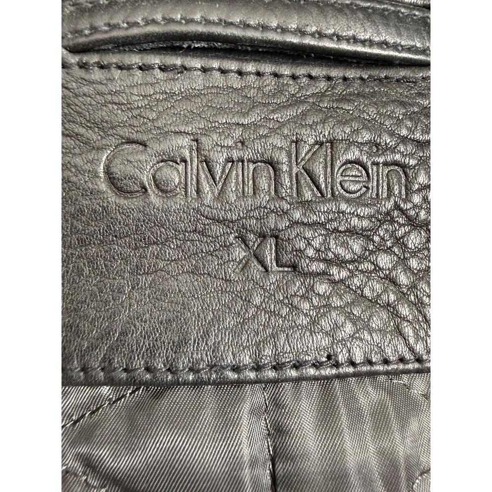 Vintage Calvin Klein Men's Leather Jacket XL Black Full Zip Wool Lined Coat - Picture 5 of 12